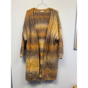 POL Womens Distressed Ombre Cable Knit Longline Cardigan Sweater Brown TSS214